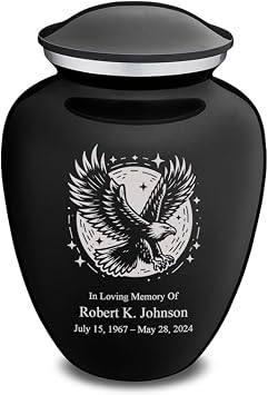 Geturns Embrace Small Personalized Flying Eagle Cremation Urns for Human Ashes I Black Funeral Urn for Men and Women I Holds up to 44 Cubic Inches