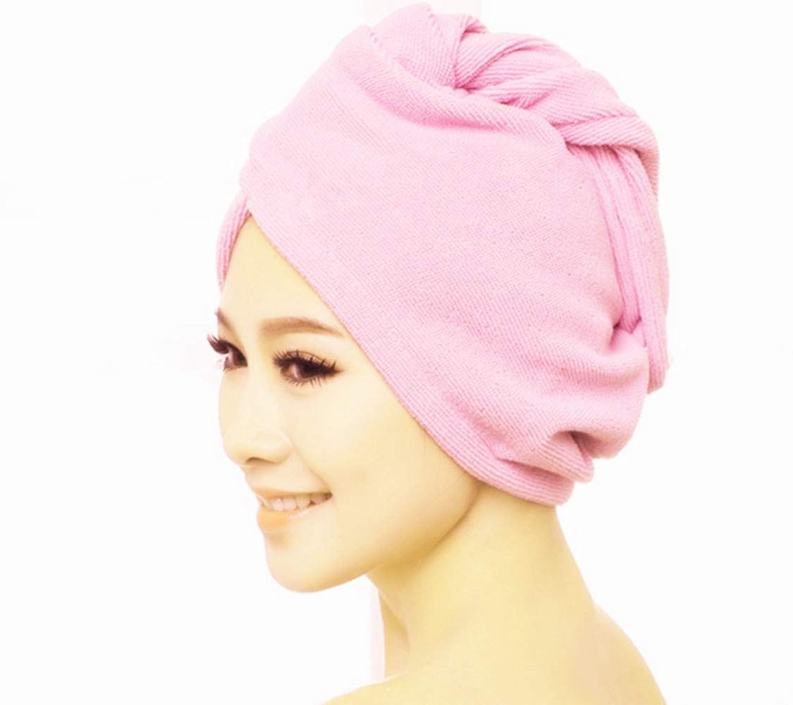 A Liittle Tree Pink - 2 Pcs Large Size Magic Microfibre Hair Wrap Towel Hat Turban Quick Drying Dry Cap Bath (Pink)
