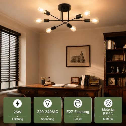 CBJKTX Deckenlampe Wohnzimmer Deckenleuchte Küchenlampe Vintage 6-Flammig – Ansicht 6