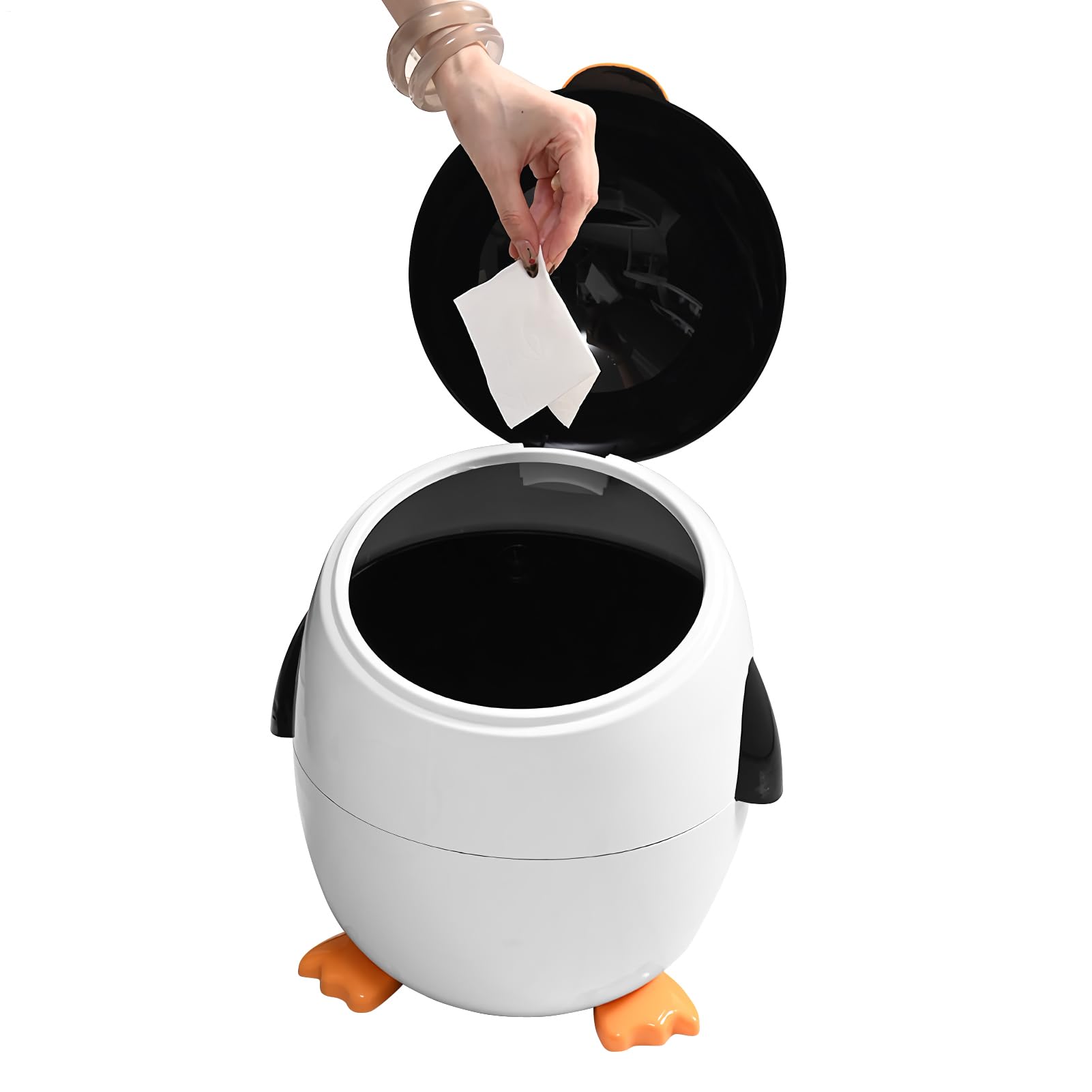 Penguin -Müll kann - süßer Tierabfallbehälter, kompakter Tischmüllbehälter | Dekorative Heimbüros Schreibtisch Mini -Mülleimer, pinguinförmiger Müllkorb mit Schwungdeckel für Schlafzimmer Küch