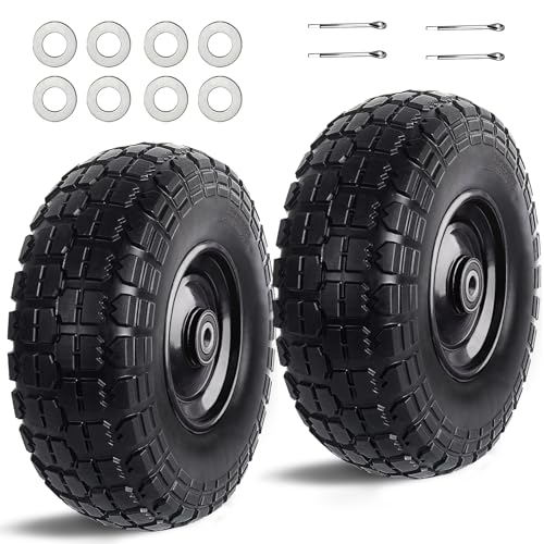 Kavedodu 12 Flat Free Tires Rubber Replacement Solid Tire and Wheel Assemblies for Hand Trucks Garden Cart Wheelbarrow - 3.5Wide Polyurethane Tires 2.1 Hub with 5/8 Inch Axle Borehole (410/350-6)