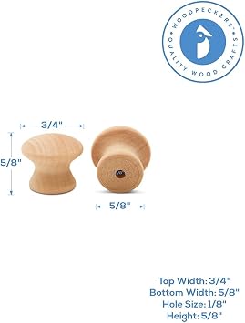 Woodpeckers 3/4-inch Unfinished Small Wooden Knobs - Pack of 25 for Cabinets, Dressers, Drawer Pulls, Furniture Replacement, and Crafts