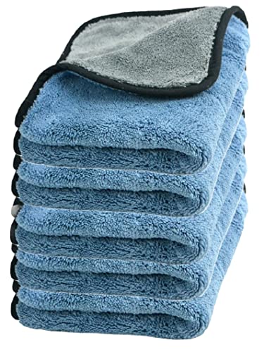 Image of Auto Hub Heavy Microfiber Cloth 500 GSM (Size 60cm x 40cm) /Pack of 5,for Car Cleaning and Detailing, Double Sided, Extra Thick Plush Microfiber Cloth Lint-Free, Color:- Blue