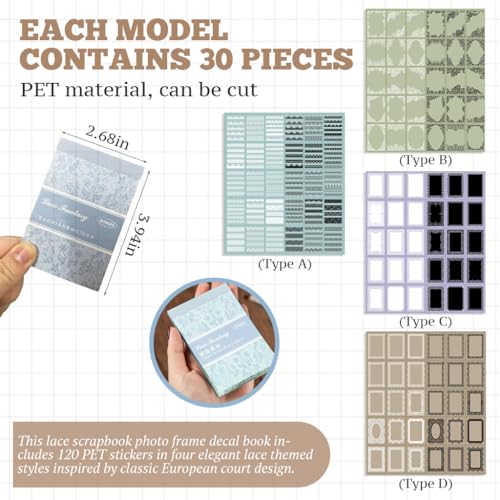 Image of HASTHIP 120 PCS Lace Scrapbook Paper Stickers - 60 Styles Vintage Scrapbooking Sticker Papers Decorative Papers Journaling Supplies for Junk Journal Crafts Scrapbook