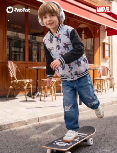Image of Disney Marvel Bomber Jacket Spider Man Toy Story Cars Varsity Cardigan2-13Y | Officially Licensed Snap Button Coat,Fall Star Wars Graphic Cloth Top,Hulk Venom Stitch Mickey Lightning Mcqueen Kids Apparel