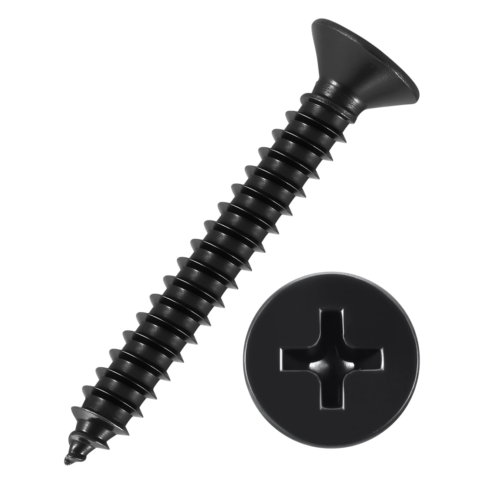 Kozelo 50pcs Phillips Flat Head Wood Screws - [#8x1-3/8"] Carbon Steel Countersunk Self Tapping Screws for Furniture Assembly, Interior Trim, Outdoor Construction, Black — image 1