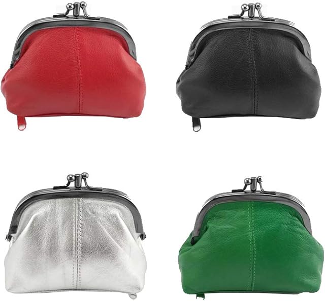 Women's Soft Leather Purse Wallet Metal Frame Card Small Hand Purse Clip Top Bag (Black)