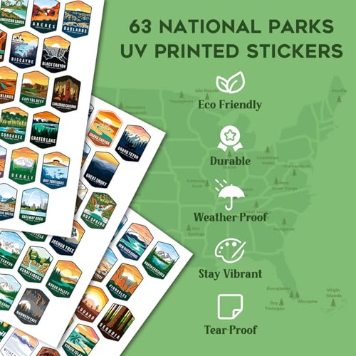 Nefeeko 32oz National Parks Water Bottle - Insulated Adventure Bottle with Waterproof Stickers | Leakproof Lid & Dual Straw/Spout | USA Bucket List Gift for Hikers, Camping & Outdoor Enthusiasts