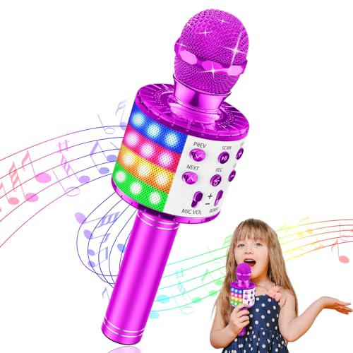 Gralal Micrófono Niña, Juguetes Niñas 3-10 años Microfono Inalámbrico Karaoke con Altavoz y LED, Micrófono Infantil Regalos Niña, Compatible con Android, iOS, PC