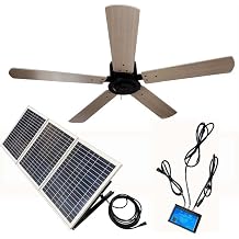 Outdoor 52" solar ceiling fan with wooden blades total 60W solar panel power the motor and charge the 10Ah 12V battery for porches, patios, gazebos battery is not included