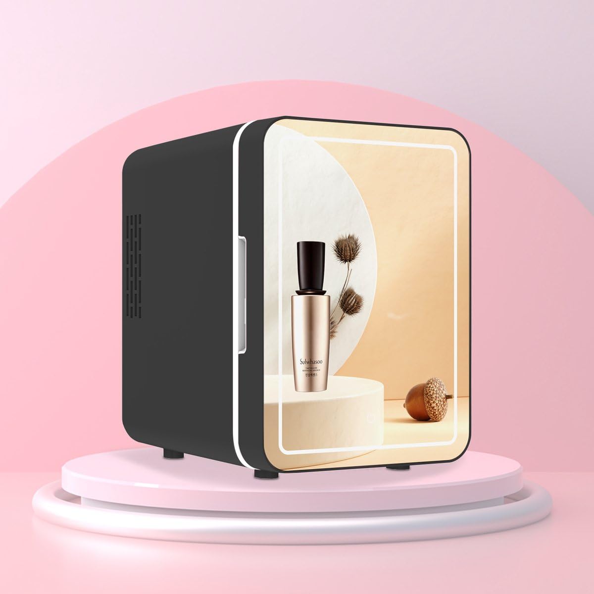 Olvy Frigorifero Cosmetico da 4 Litri, Mini Frigo Portatile con Specchio a LED, Piccolo Frigorifero per Skincare, Raffreddamento e Riscaldamento, per la Camera da Letto, Nero
