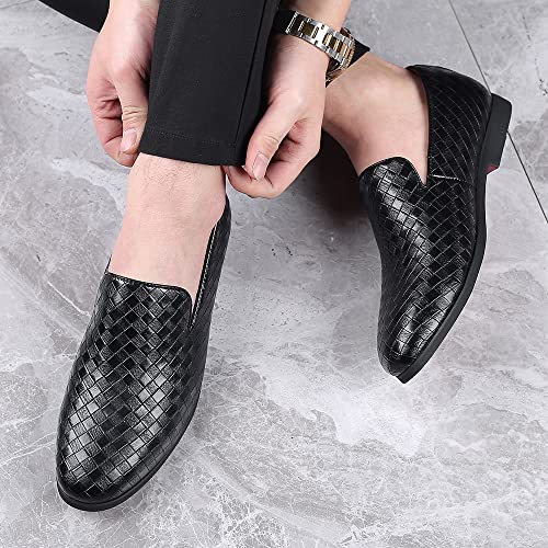 Santimon Men's Woven Moccasin Smoking Loafers Dress Casual Easy Slip-On Leather Formal Lightweight Driving Walking Shoes4