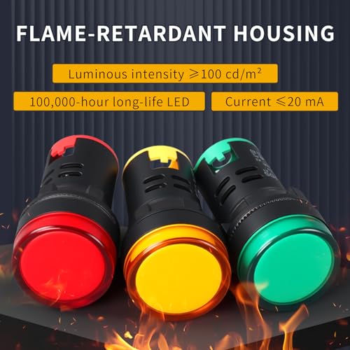 10Pcs AC/DC 110V LED Power Indicator Light, 22mm (7/8 Inch) Mounting Hole Size, Energy Saving Pilot Light for Electrical Panels, CNKAILANELE, Green 110V by CNKAILANELE - Image 4