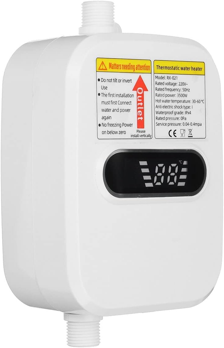 3500W 220V Mini Water Heater Hot Electric Tankless Household Bathroom Faucet with Shower Head LCD Temperature Display