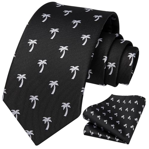 Image of HISDERN Ties for Men Classic Animal Tie and Pocket Square Set Jacquard Woven Silk Neckties Handkerchief Wedding Party