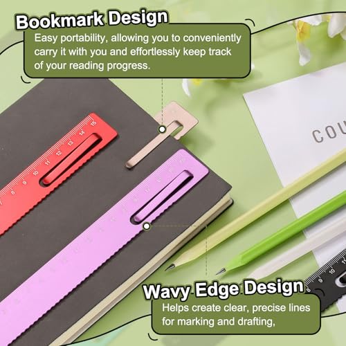 QUARKZMAN 2 Stück Gerade Lineal 15cm Metrisch Metalllineal Aluminiumlegierung Messen Lesezeichen Clip Lineal Skala Werkzeug für Messen Studium Lesen Klassenzimmer Büro, Schwarz/Gold