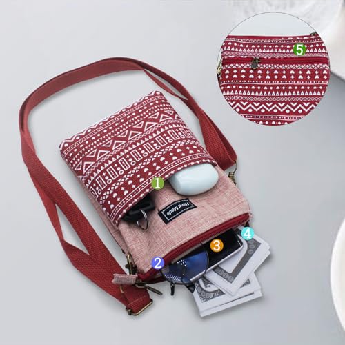 Women's Cross-Body Bags, Cotton Crossbody Phone Bag Casual Shoulder Bag for Women, Boho Mobile Phone Bag4
