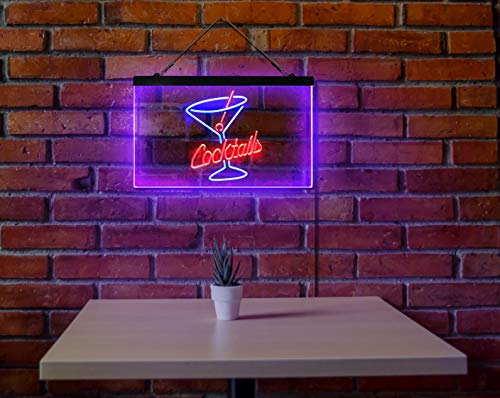 Advpro Cocktails Glass Bar Club Beer Décor Dual Color Led Neon Sign Blue & Red 16" X 12" St6S43-I2112-Br #TOP4