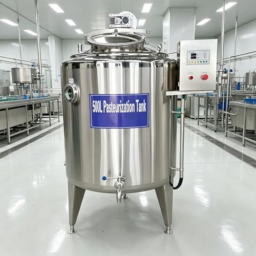 500L Stainless Steel Milk Pasteurizer Machine, Commercial Pasteurization Tank with Temperature Control and Mixing Function, Industrial Dairy Beverage Processing Equipment for Juice Yogurt Liquid Food