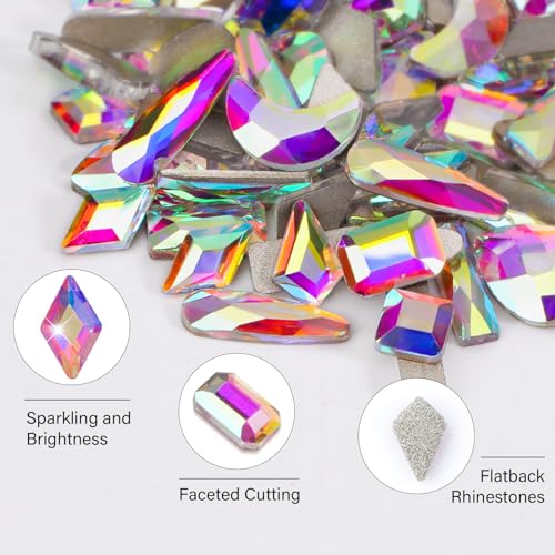 Canvalite 1820Pcs Rhinestones Nail Gems, 12 Styles 3D Glass Crystals Nail Charms Shiny Multi Shape Flatback Nail Rhinestones for Nail Art with Rhinestones Picker and Tweezers for DIY Nail Art clear3