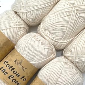 KnitPal Cotton to The Core Soft Cotton Yarn for Crocheting, 78% Cotton and 22% Acrylic – 3 DK Weight Cotton Acrylic Blend Yarn for Knitting – Soft Baby Yarn – 6 Skeins, 852 yds/300g (Pearl White)