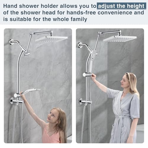 BRIGHT SHOWERS Sistema de Cabezal de Ducha Lluvia, Cabezal de Ducha con Spray de Mano Combo Incluye Barra Deslizante de Latón Macizo, Soporte Ajustable en Altura, Brazo de Extensión para Ducha y Manguera de 60" de Largo, Cromo miniatura 3