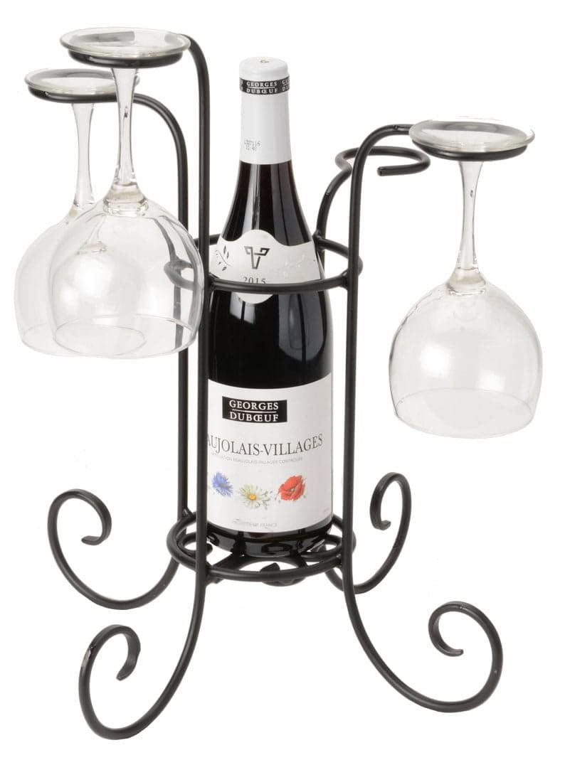 Unique Lifestyle Tabletop Wine Bottle & Glass Stand Rack Caddy Holder Black Metal Wrought Iron Centerpiece Barware Display-image-8