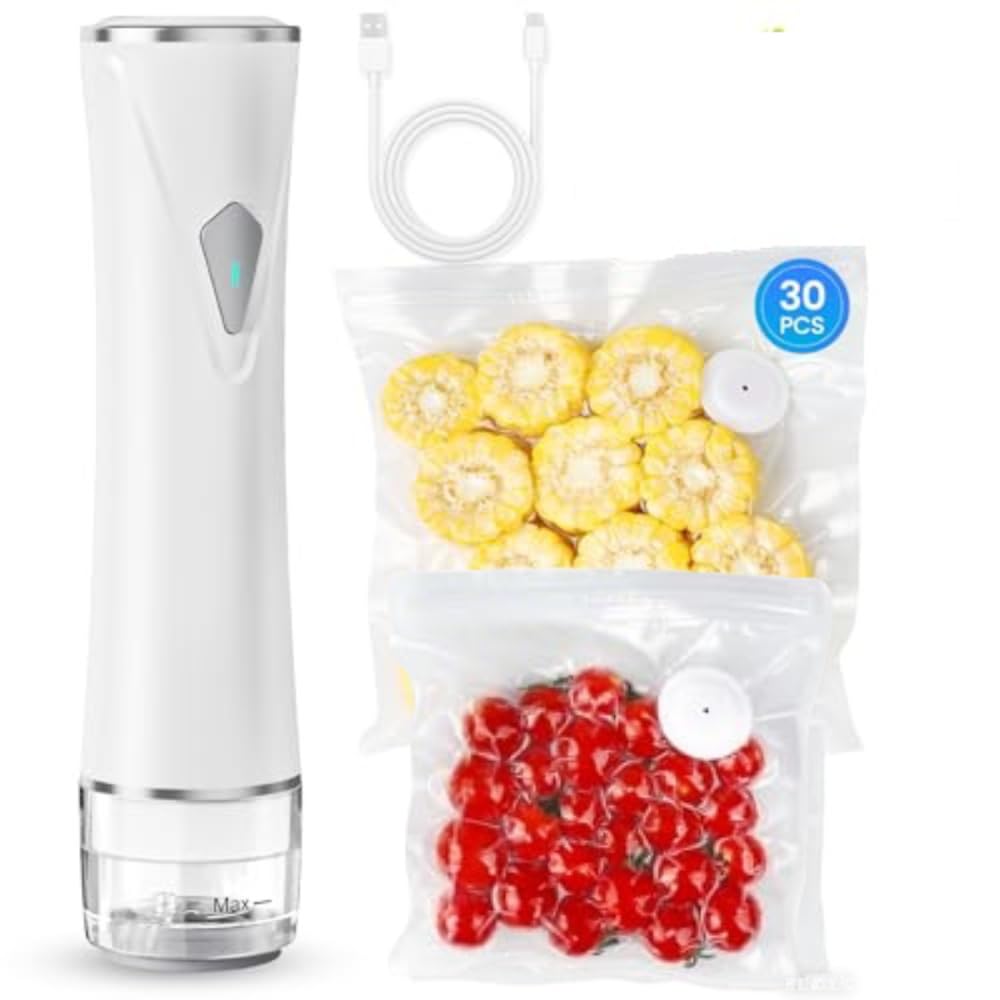 Preserve Compact Vacuum Sealer for Food (Vacuum Sealer Machine + 30 Reusable Vacuum Bags) Powerful Handheld Vacuum Sealer Machine, Seal Meal Saver,