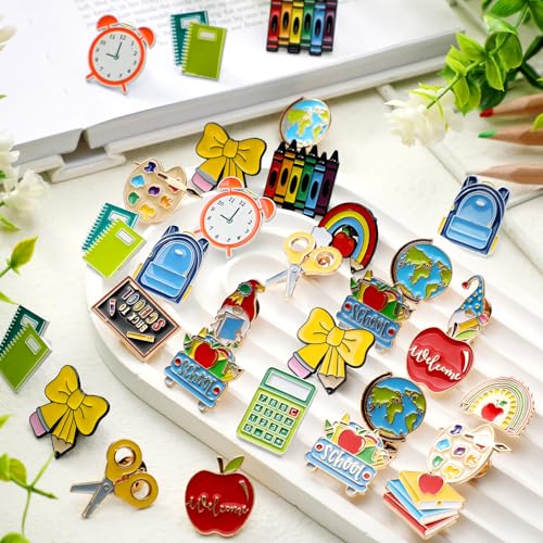 Hoteam 60 Pcs Welcome Back to School Enamel Pins Gift Bulk for Teacher Student First Day of School Lapel Pin Pencil Apple Bus Brooches Gifts for Backpack Clothes Hat Classroom Party Favors Accessories2