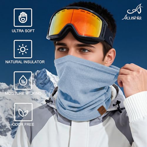 Image of ACUSHLA 100% Merino Wool Neck Gaiter Men Women Winter Ski Face Mask Scarf