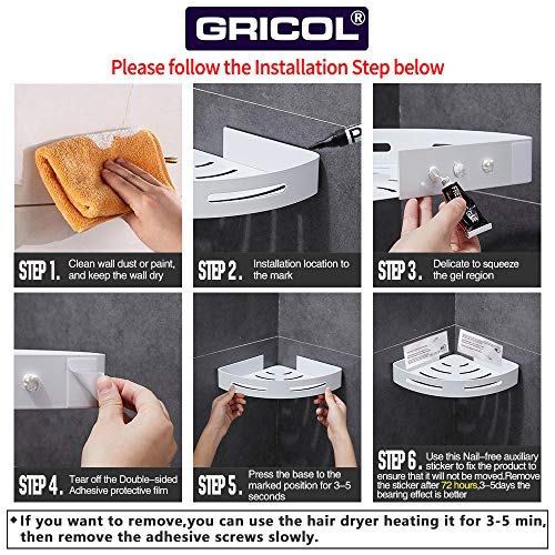 image for GRICOL Shower Caddy Bathroom Corner Shelf with Hooks, Shampoo Holder O