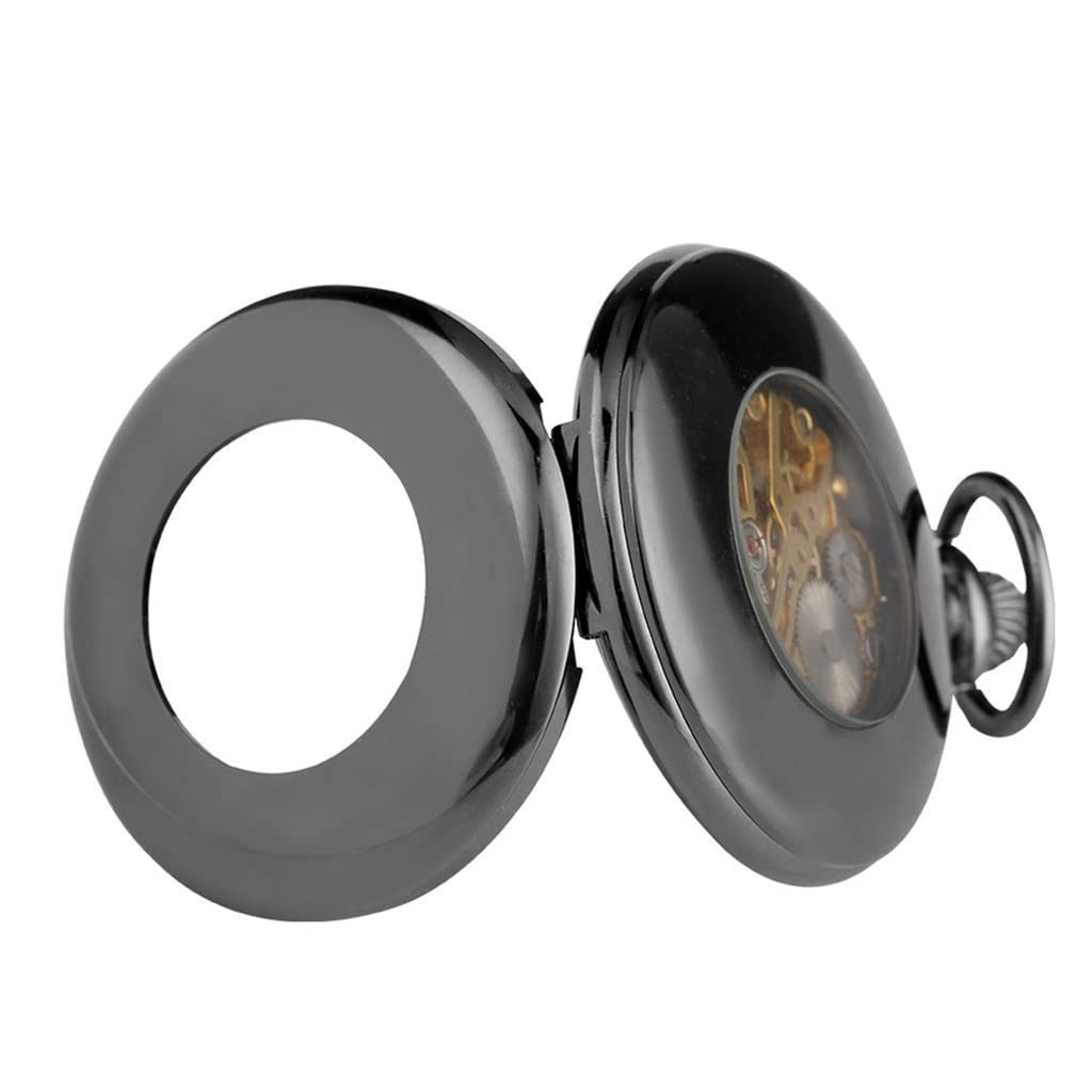 Vintage gładki czarny ręczny mechaniczny zegarek kieszonkowy z cyframi rzymskimi, nakręcany ręcznie zegar (A,4,8 cm) (A 4,8 cm)