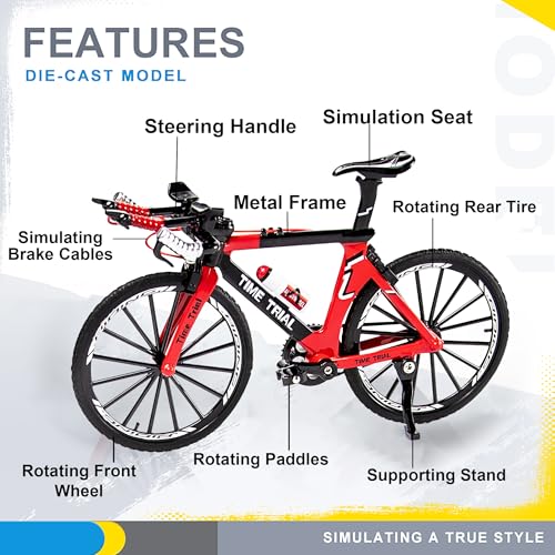 Image of VGRASSP 1:8 Scale Die Cast Racing Bicycle Toy for Kids - The Alloy Metal Off-Road Decorative Showpiece Realistic Design Bike Features Moveable and Rotating Handle, Wheels, Pedals (Red)