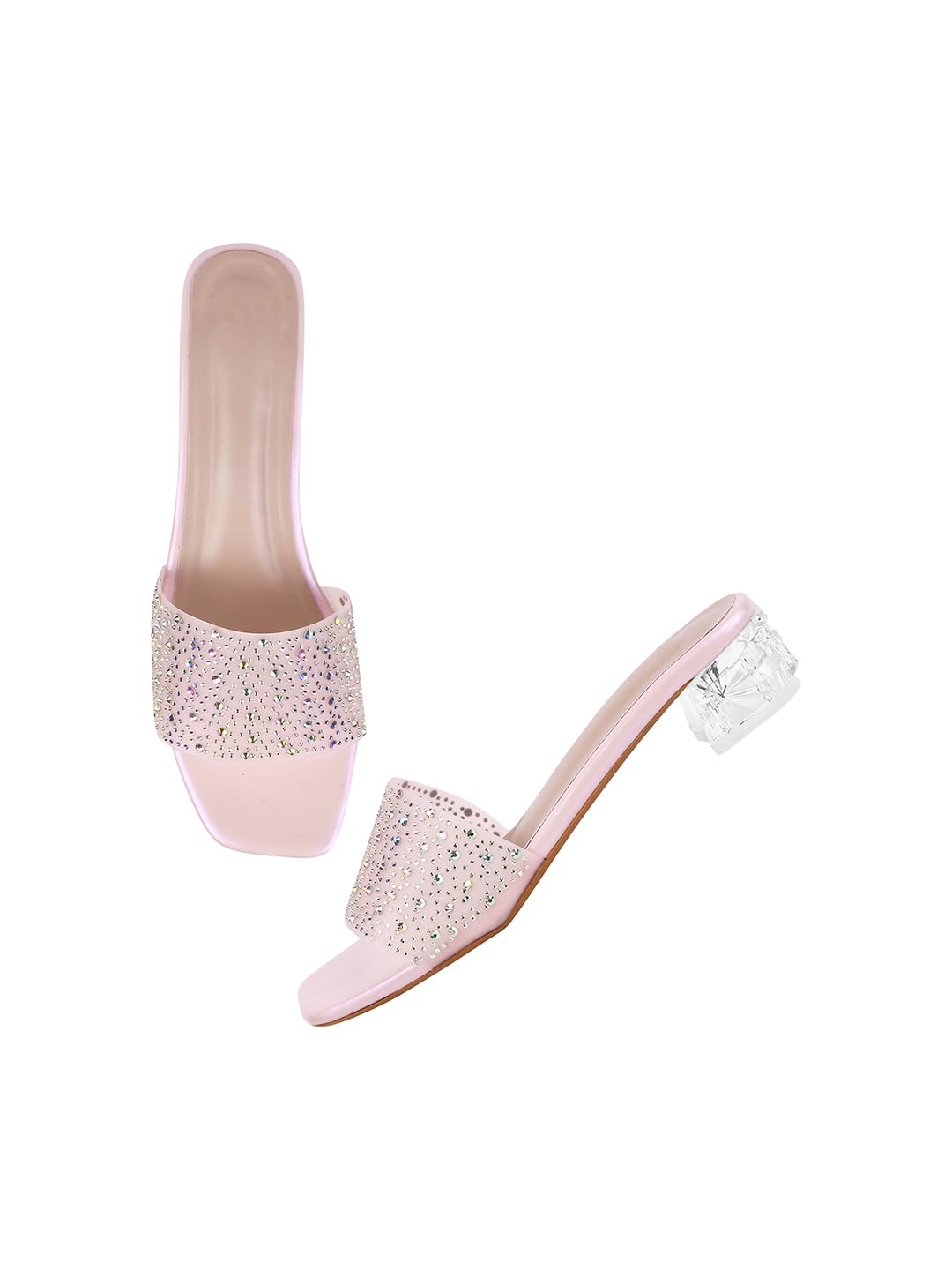 Selfiee Stone Studded Glittery & Shimmery Block Heels Attractive Comfortable Transparent Fashionable Party Kitten Heel for Womens & Girls (B0CPBS1XJT) Amazon Price History, Amazon Price Tracker