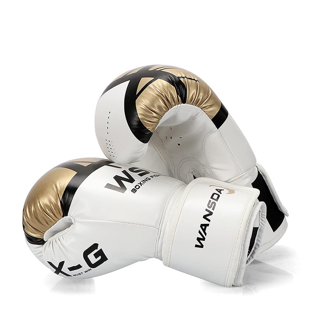 Combattimento di guanti da boxe, guanti da allenamento professionisti, per boxe, formazione, borse per punzoni, combattimenti gratuiti, grappling, per uomo e donne, qualità professionale,Bianca,6OZ