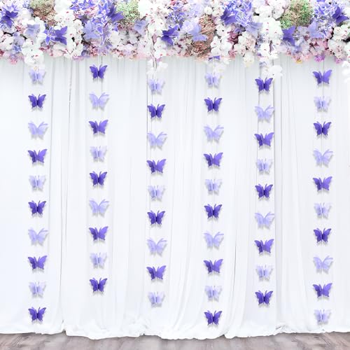 LITAUS 3D Butterfly Garland - Two-Tone Purple, Set of 4 | Hanging Butterflies Decor for Baby Shower, Birthday, Wedding, Bridal & Party | Butterfly Theme Backdrop, First Birthday Decorations