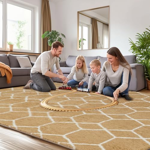 Tapete Shaggy suave 274x183 cm beige y blanco miniatura 5