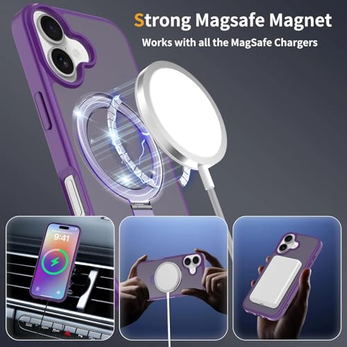 Image of Magnetic for iPhone 17 Case, 6.3 inch, Compatible with MagSafe, Rugged Kickstand, Not-Yellowing Military-Grade Protection, Matte Purple