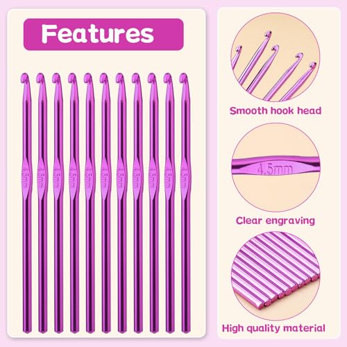 Image of UzecPk 12Pcs 4.5mm Crochet Hook, US Size 7 Aluminum Crochets Hooks Craft Yarn, Crochet Hooks Bulk Crochet Needles for Crocheting Yarn, Metal Crochet Hook for Knitting Scarf Hat