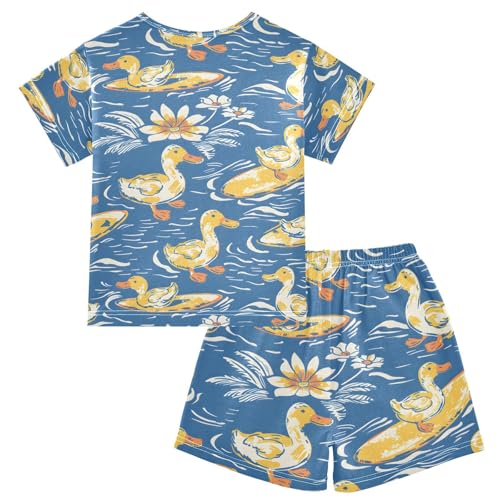 ALAZA Duck Surfboard Blossom Pajamas Short Sleeve 2 Piece Sleepwear Top and Bottom Pajama Set Unisex2