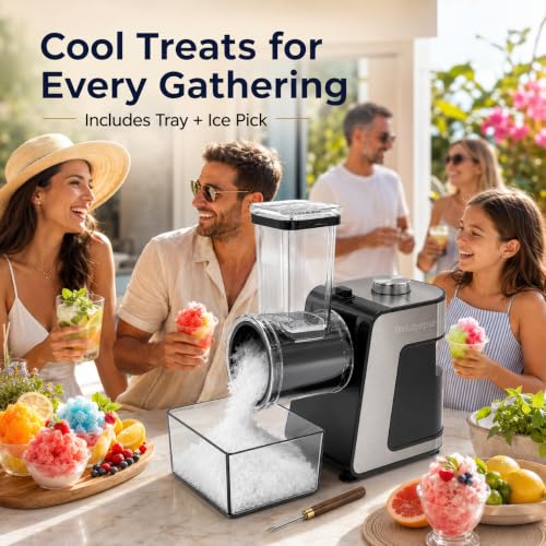 Image of Electric Snow Cone Machine & Shaved Ice Maker, Stainless Steel Ice Crusher with Ice Pick and Tray, Powerful Motor and Sharp Blades for Fast Ice Shaving, for Home, Parties and Events