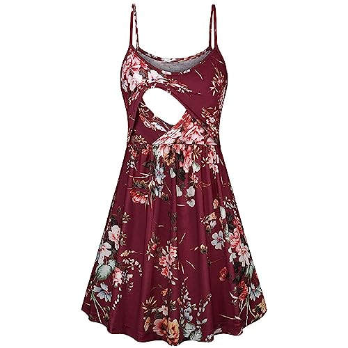Vestido de Lactancia de Maternidad Mujeres sin Manga Casual Embarazadas Ropa Fruncida para Embarazadas Estampado Cuello en V Verano Vestido Corto premamá Algodón Vestido