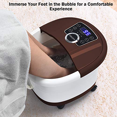 Giantex Foot Spa Bath Massager With Heat, Bubbles, 16 Pedicure Shiatsu Roller Massage Points, Frequency Conversion Power Saving, Adjustable Time & Temperature, Led Display, Drainage Pipe (Brown) #TOP1