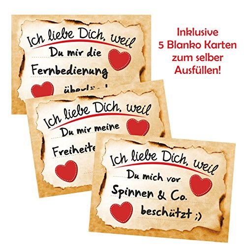 Adventino Adventskalender mit 24 Karten Ich Liebe Dich, Weil in 24 roten Umschlägen für Männer, Frauen, Paare