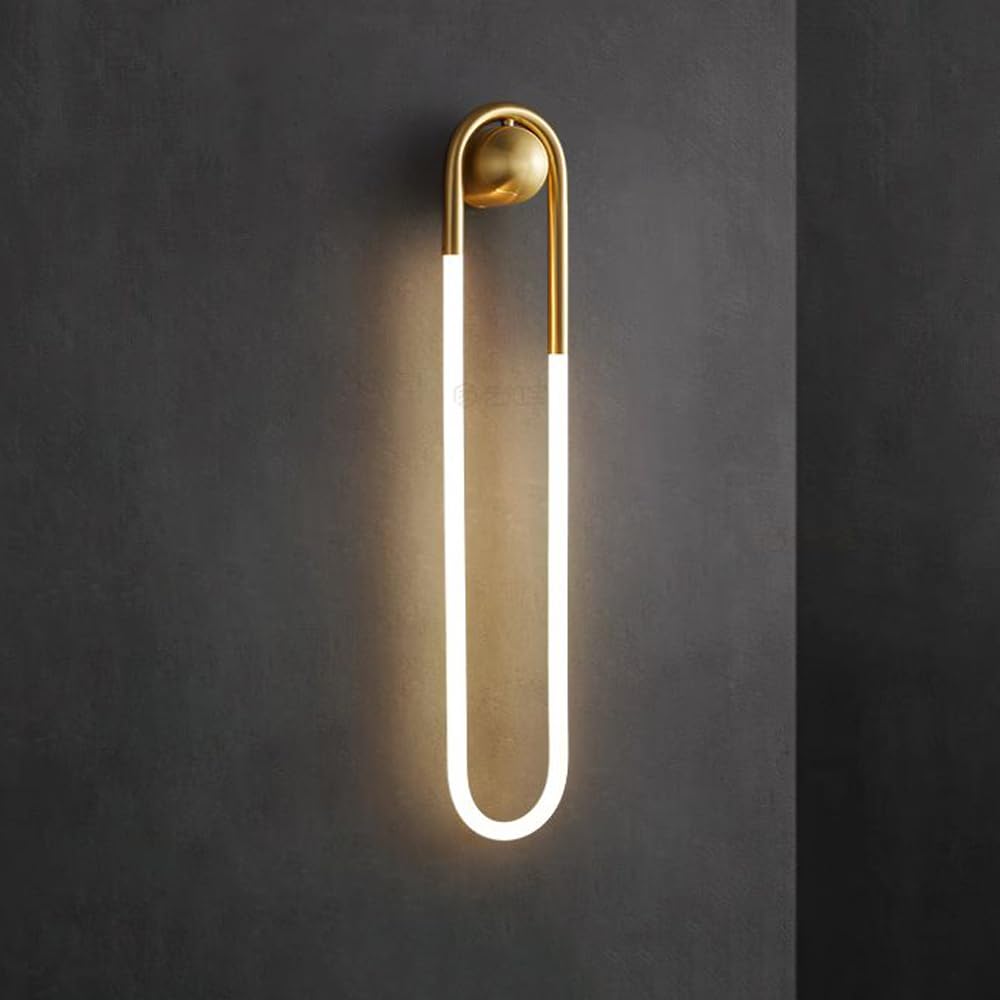 Minimalist Oblate Ring LED Wall Sconce - Modern Creative Linear Acrylic Tube Light, Plating Brass/Black Finish, 3000K Indoor Lamp for Bedroom Hallway