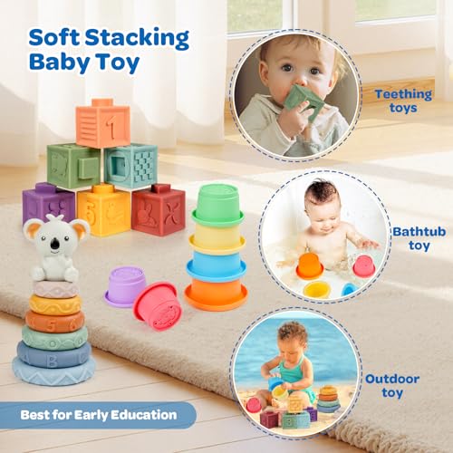 Image of Montessori Babies Toys 6-12 Months Infant Sensory Learning Toy 1-3 Year Old | Shape Sorting Toy Stacking Ring Stacking Cups Soft Baby Building Blocks for Early Development Toys 1+ Year Old Boy Girl Gift
