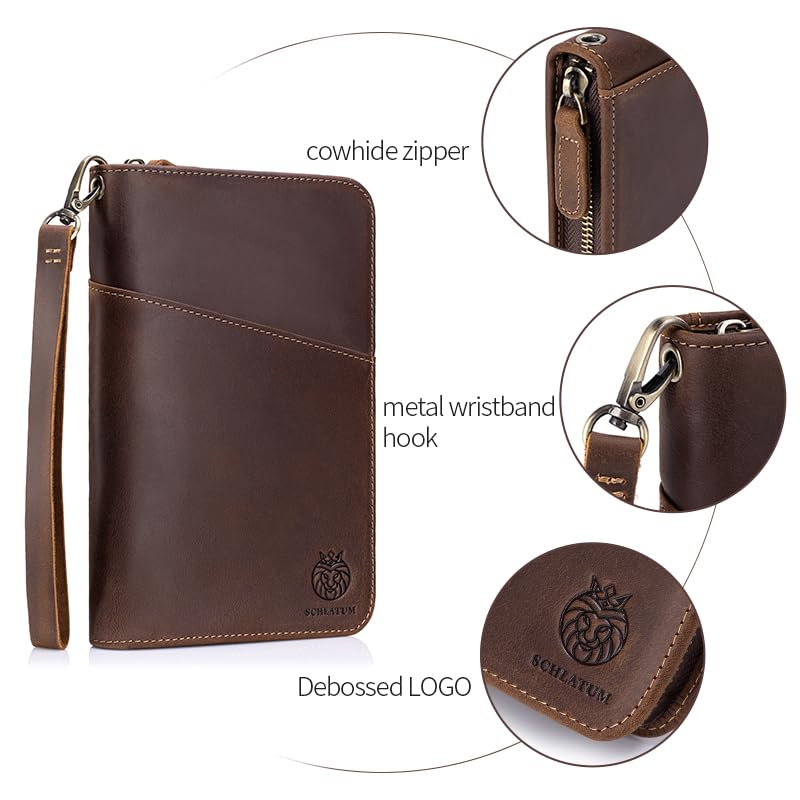 Image of Passport Holder for Travel Family with Strap Genuine Leather RFID Blocking Travel Document Organizer Wallet with Pen Holder, Brown