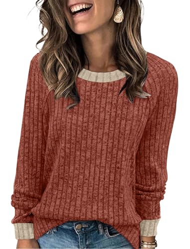 WIHOLL Long Sleeve Shirts for Women Womens Fall Fashion 2026 Halloween Sweaters Maternity Clothes Boat Neck Long Sleeve Tops Trendy Cute Dressy Casual Teacher School Outfits Caramel M