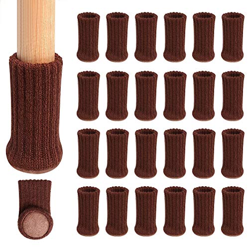 Ezprotekt 24PCS Chair Leg Socks High Elastic Furniture Socks Pads Non-Slip Chair Leg Feet Socks Covers Furniture Caps Set, Fit Furniture Feet Girth from 3" to 5",Knitted Furniture Cups Dark Brown