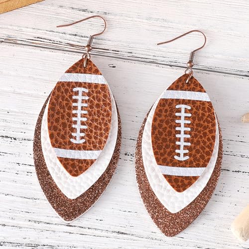 Ronglry Football Earrings for Women Colorful Layered Game Day Drop Dangle Earrings Glitter Leather Earrings for Women Dangling Sports Lover Gifts Teardrop Earrings Fun Game Day Football Jewelry for Women3